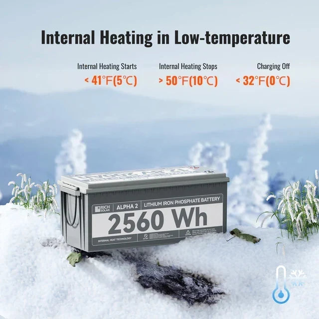 Rich Solar Alpha 2 12V 200Ah LiFePO4 Lithium Iron Phosphate Battery w/ Internal Heating and Bluetooth Function