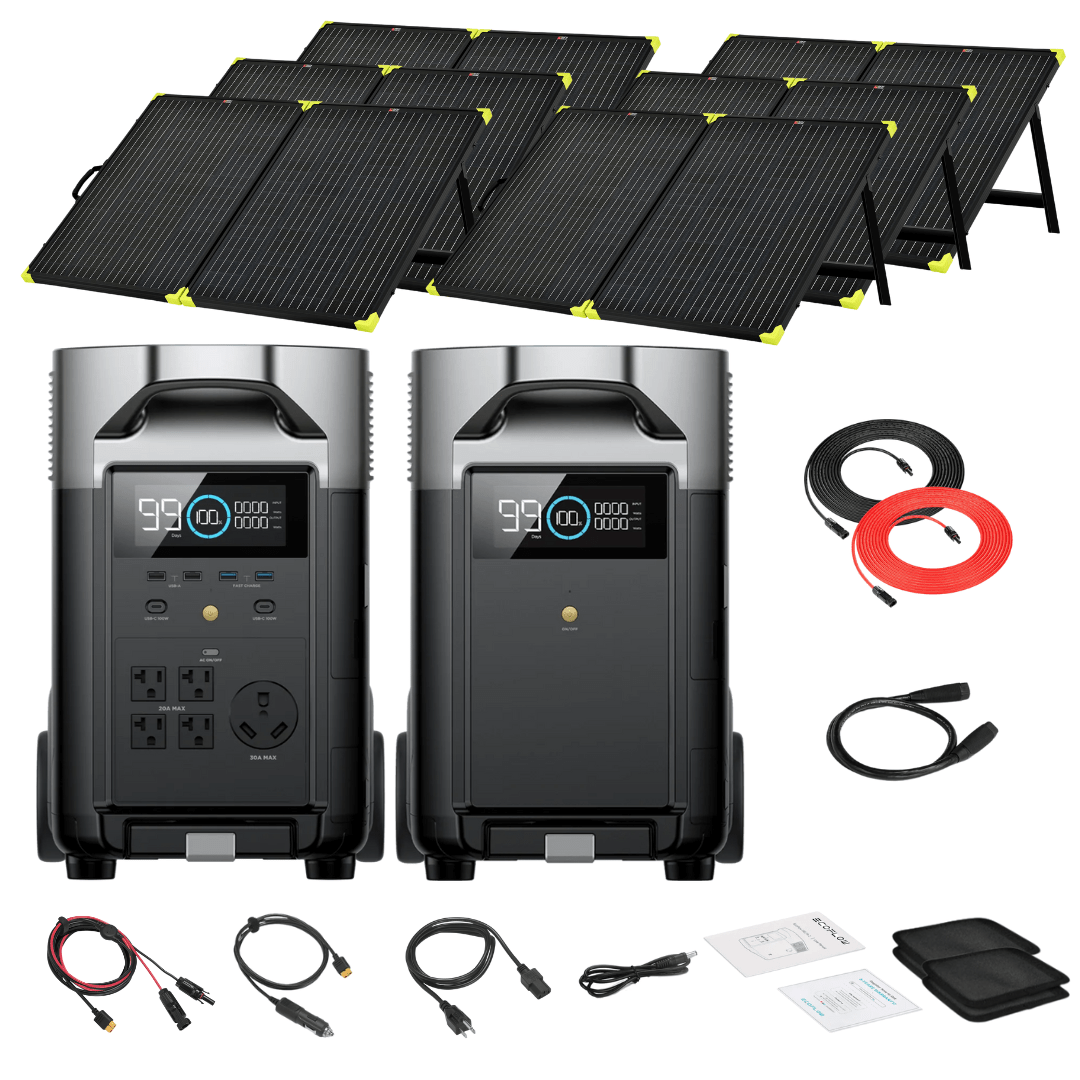 EcoFlow DELTA Pro With Extra Battery 7200Wh 3600W Solar Generator + 200W Portable Monocrystalline Solar Panels Kit