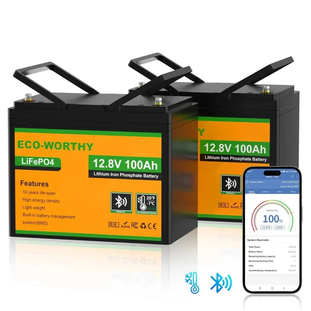 ECO - WORTHY 12V 100Ah LiFePO4 Battery With Bluetooth And Low - Temperature Protection - Off Grid Stores