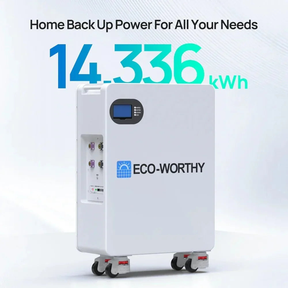 ECO-WORTHY 51.2V 280Ah LiFePO4 Floor Standing Battery with 4 Footmaster Nylon Wheels for Off-grid Home Energy Storage
