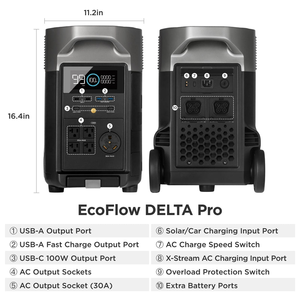 EcoFlow DELTA Pro 3600Wh 3600W Solar Generator + 250W Rigid Monocrystalline Solar Panels Kit