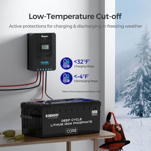 Renogy Core 24V 100Ah Deep Cycle Lithium Iron Phosphate Battery with 24V Battery Charger