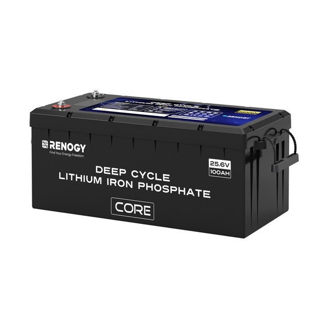 Renogy Core 24V 100Ah Deep Cycle Lithium Iron Phosphate Battery with 48V 10A Rover Boost Charge Controller