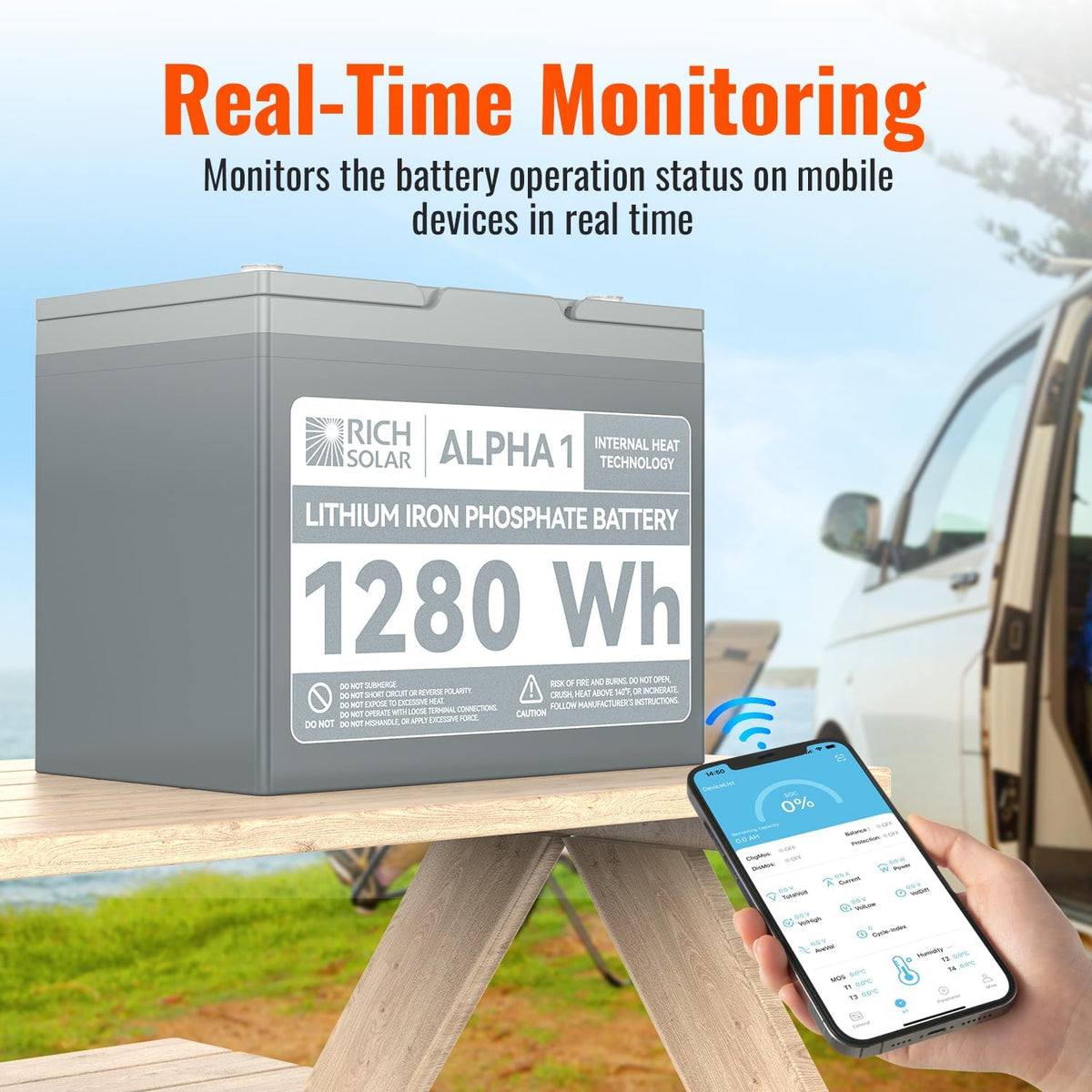 Rich Solar 12V 100Ah LiFePO4 Lithium Iron Phosphate Battery w/ Internal Heating and Bluetooth Function