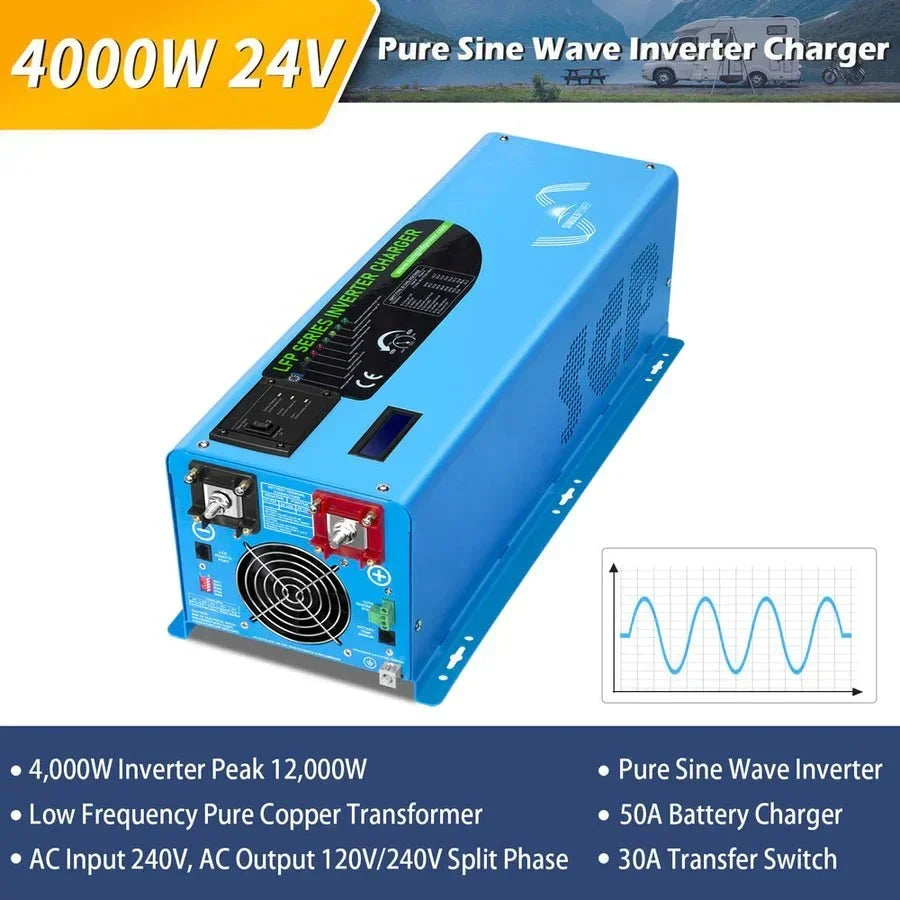 SunGoldPower 4000W DC 24V Split Phase Pure Sine Wave Inverter With Charger