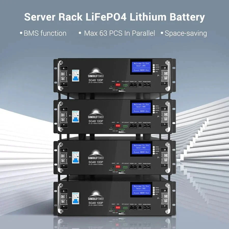 SunGoldPower 48V 100Ah Server Rack LiFePO4 Lithium Battery
