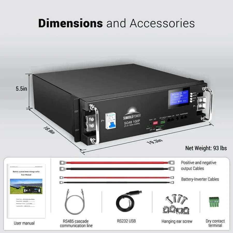 SunGoldPower 48V 100Ah Server Rack LiFePO4 Lithium Battery